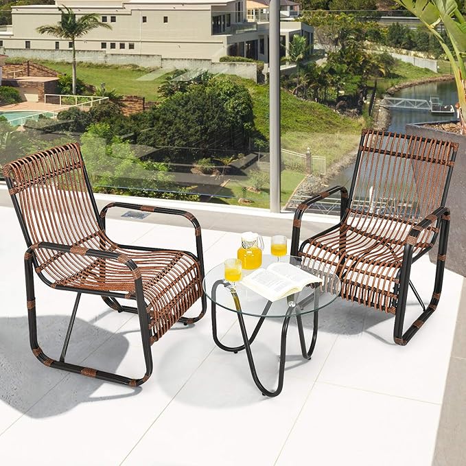 Tangkula 3 Piece Patio Rattan Furniture Set, Includes 2 Single Wicker Chairs - Image 2