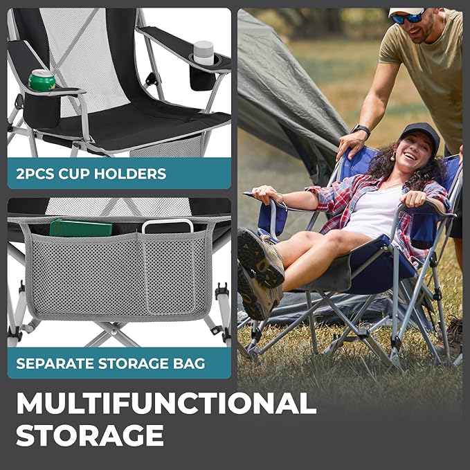 FUNDANGO Rocking Camping Chair, High Mesh Back Portable Folding Camp Chairs - Image 8