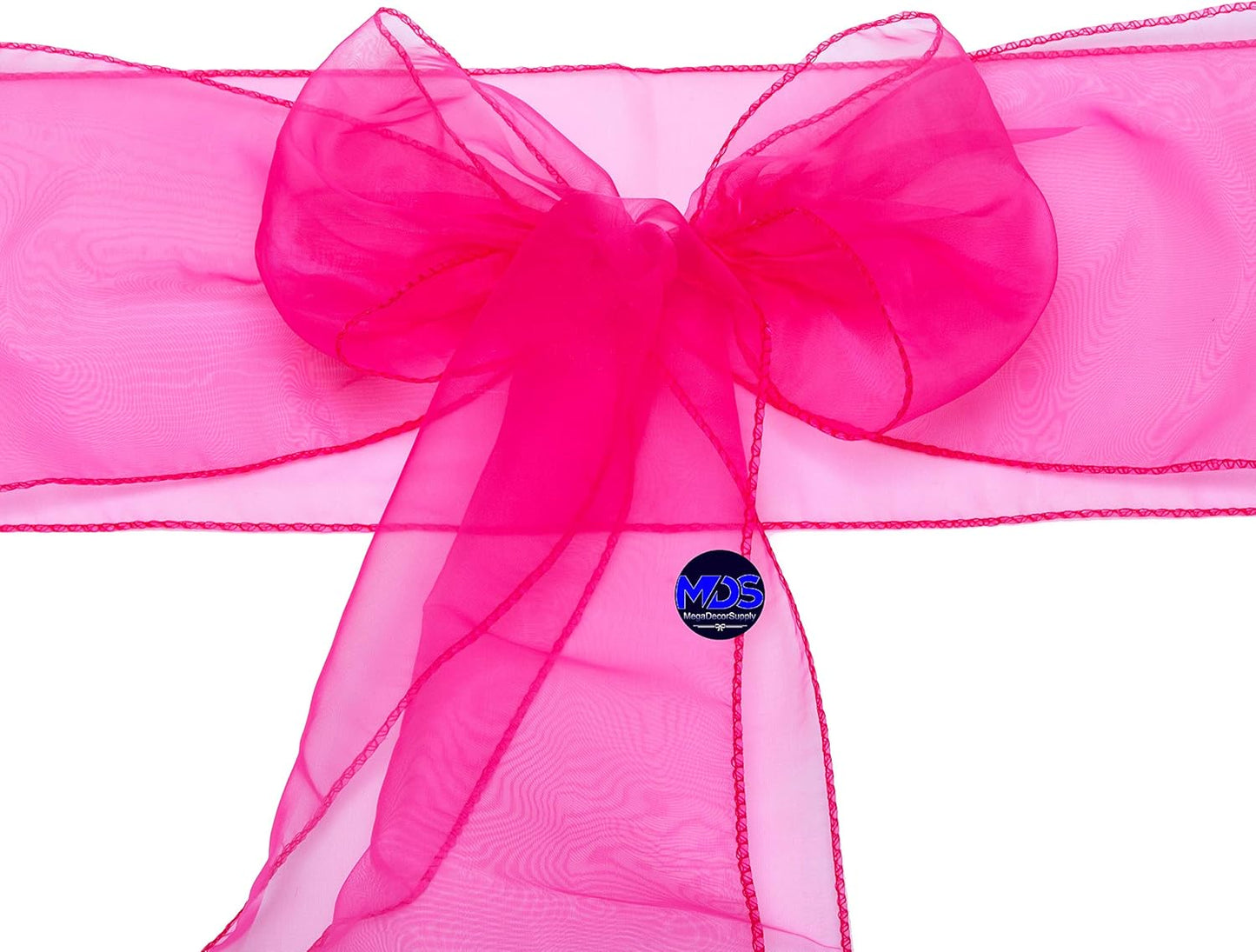 MDS Pack of 200 PCS Organza Chair Sashes Wider Dining Chair Bows Ribbon Tie Back for Wedding Party Birthday Bridal Shower Reception Event Banquet Home Chair Cover Decoration - Magenta