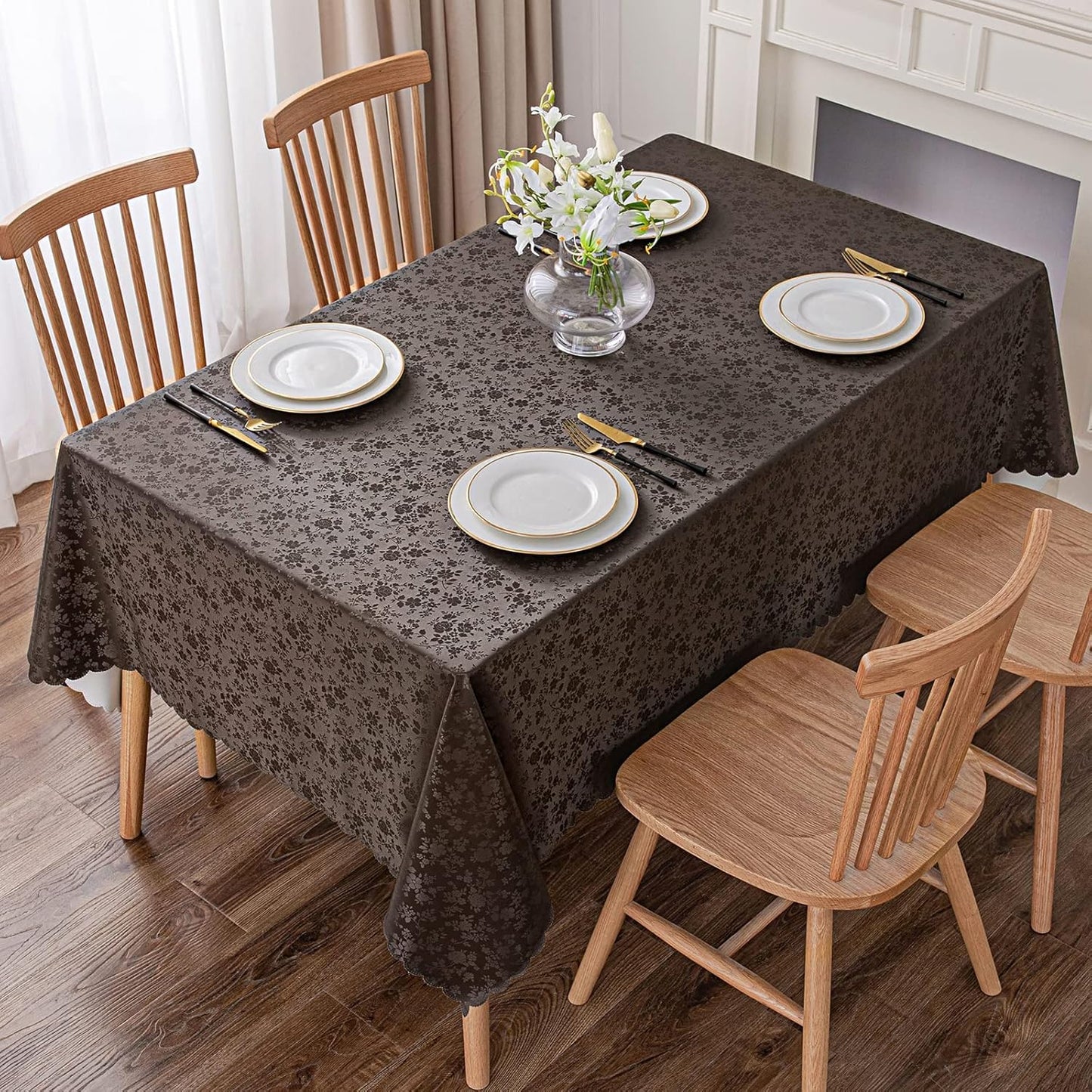 Smiry Rectangle Table Cloth, Waterproof Heavy Duty Vinyl Tablecloths, Wipeable Washable Table Cover for Kitchen and Dining Room (Coffee, 60" X 120")