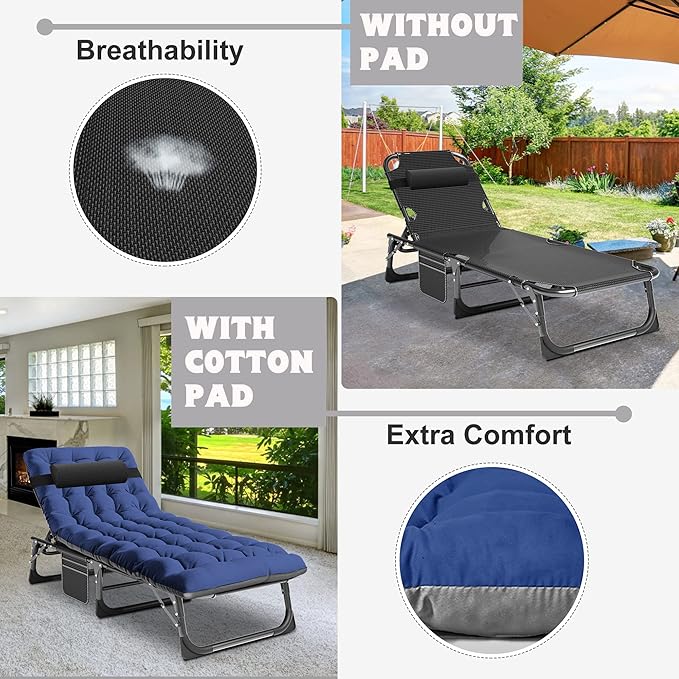 ABORON 2PK Heavy Duty Tanning Chair, 5-Gear Outdoor Folding Chaise Lounge Chair - Image 9