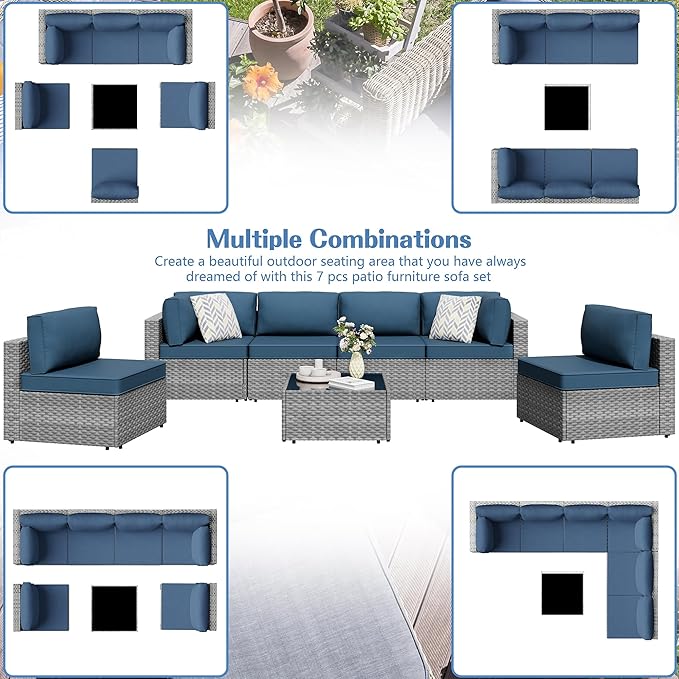 7 Piece Outdoor Patio Furniture Set, All Weather Conversation Set - Image 2