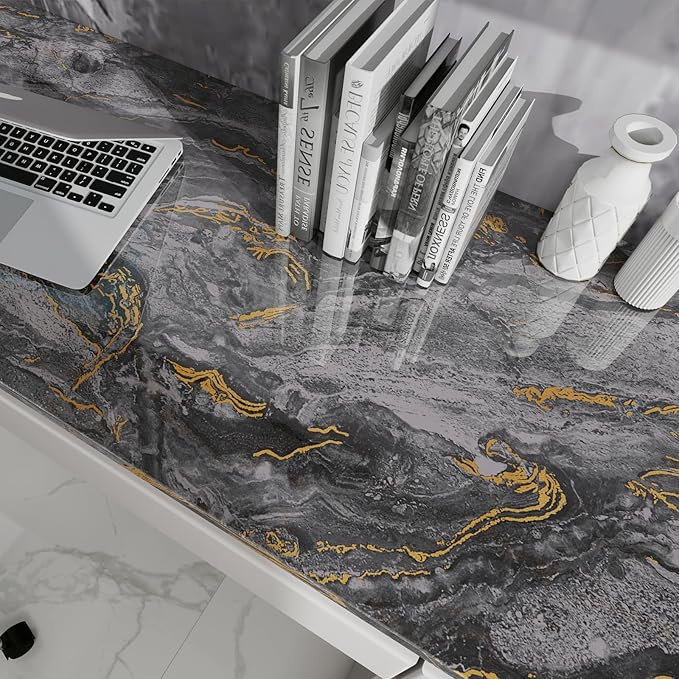 Grey Gold Marble Contact Paper for Countertops 15.7" X 78"Glossy Peel and Stick - Image 5