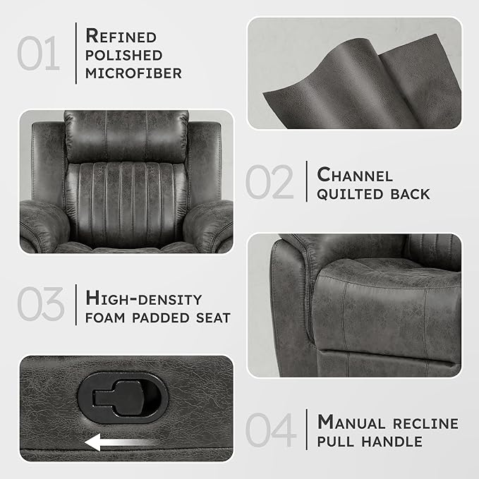 Lexicon Recliner Chair, Home Theater Seating, Manual Polished Microfiber - Image 3