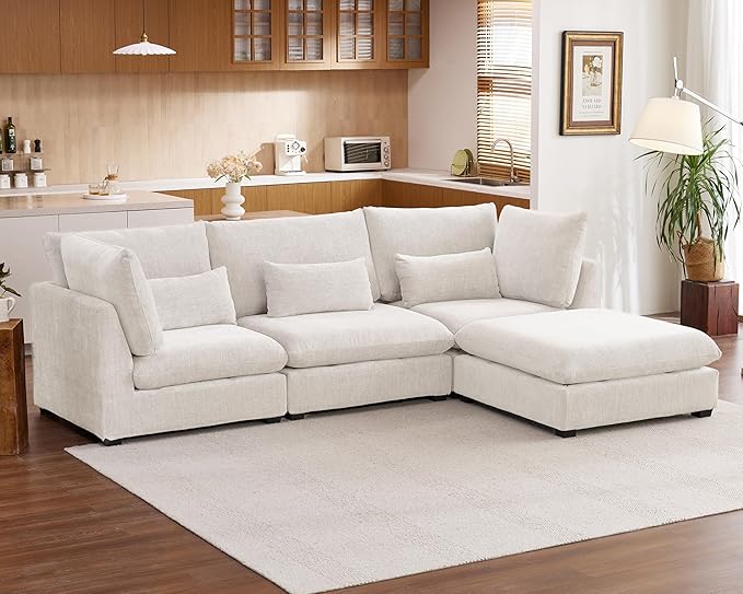 115" Oversized Chenille Couch Modular Sectional Sofa, Washable Cloud Couch - Image 4