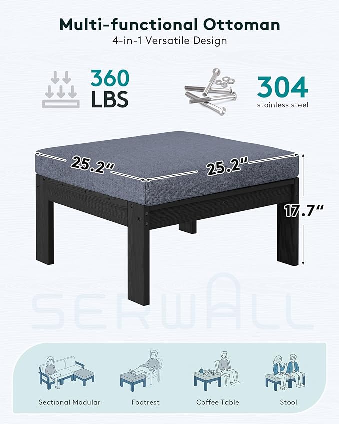 SERWALL Outdoor Ottoman with Cushions - Image 2
