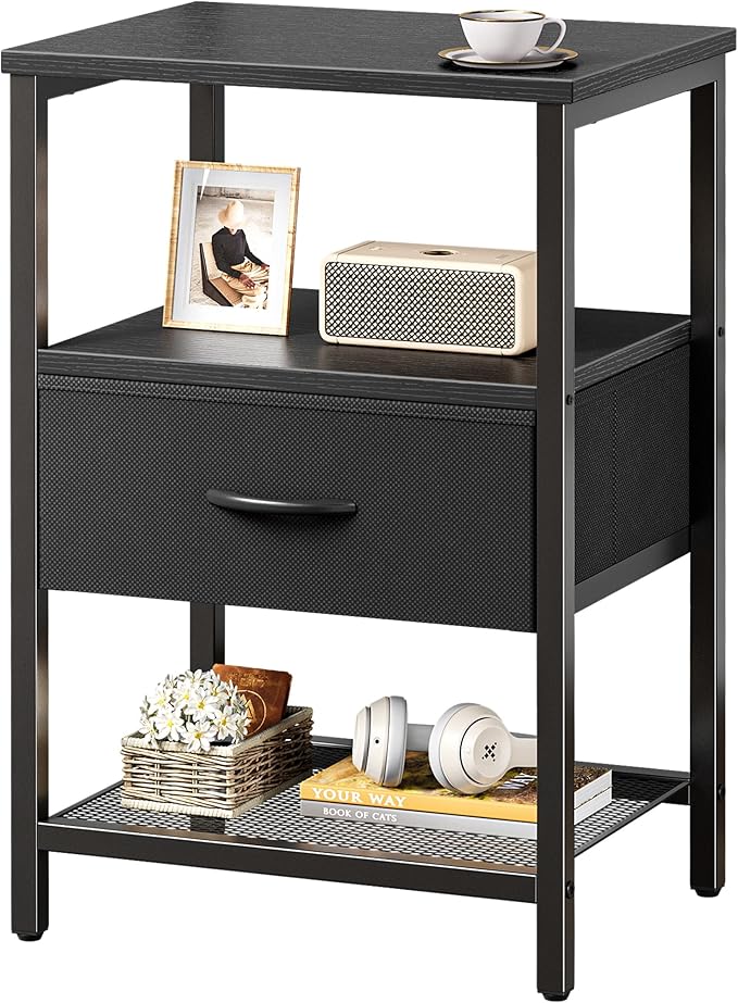 Huuger Night Stand with Fabric Drawer, Side Table with Mesh Shelf, Bedroom by Huuger