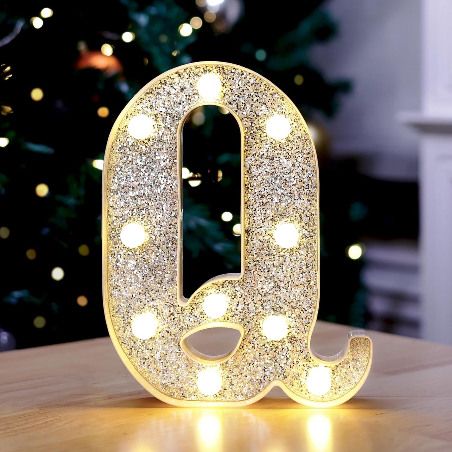 Marquee Light Up Letters, Glitter Silver LED Letter with Lights, Wedding, Birthday, Party, Cafe, Bar or Room Decor - Letter Q