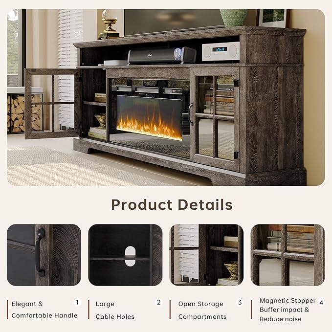 70" Farmhouse TV Stand with 36" Fireplace - Image 6