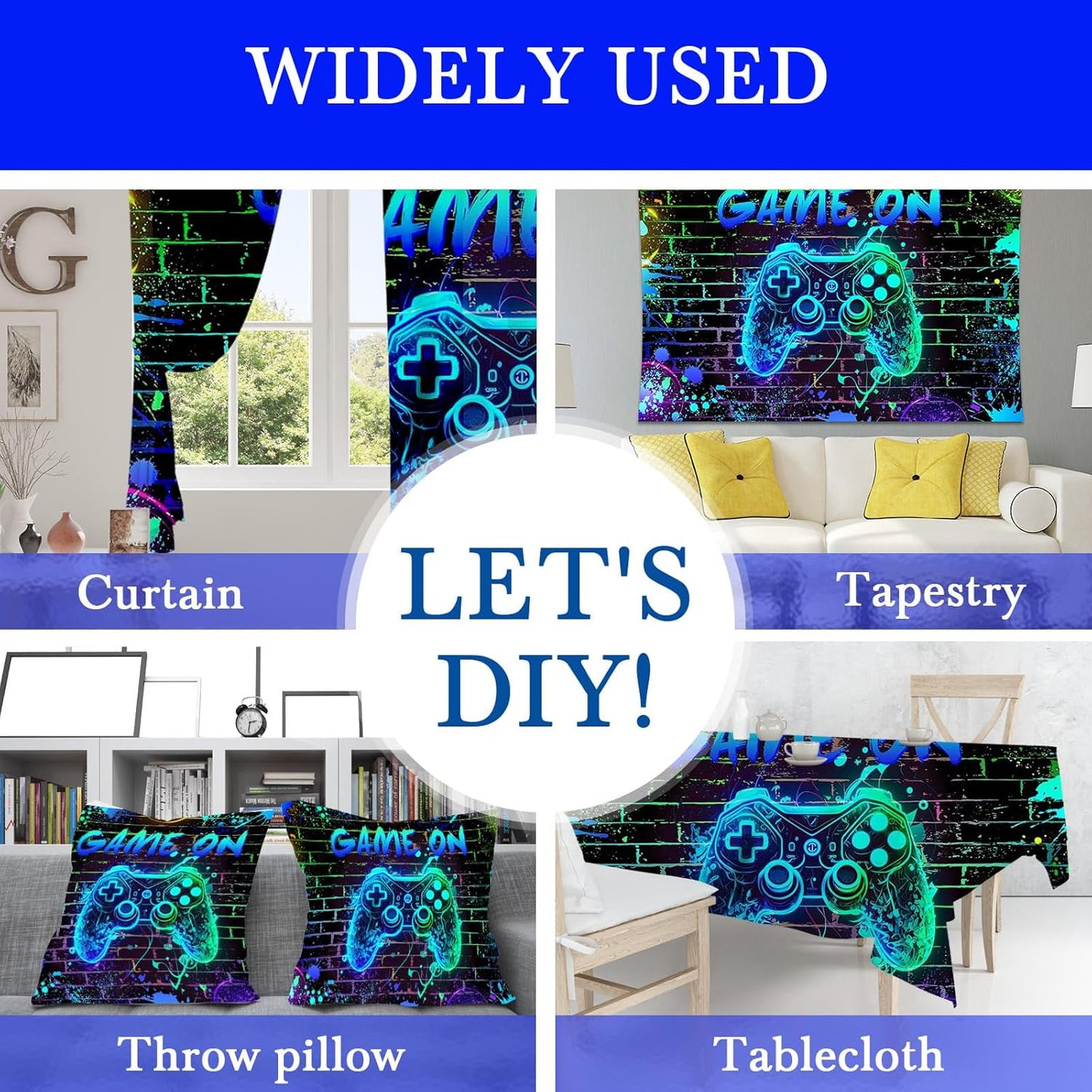 Mocsicka Game On Backdrop Video Game for Boys Level Up Birthday Party Decoration Game Night Arcade Neon Glow Gamer Banner Photography Background (Blue, 10x7ft(120"x82"))