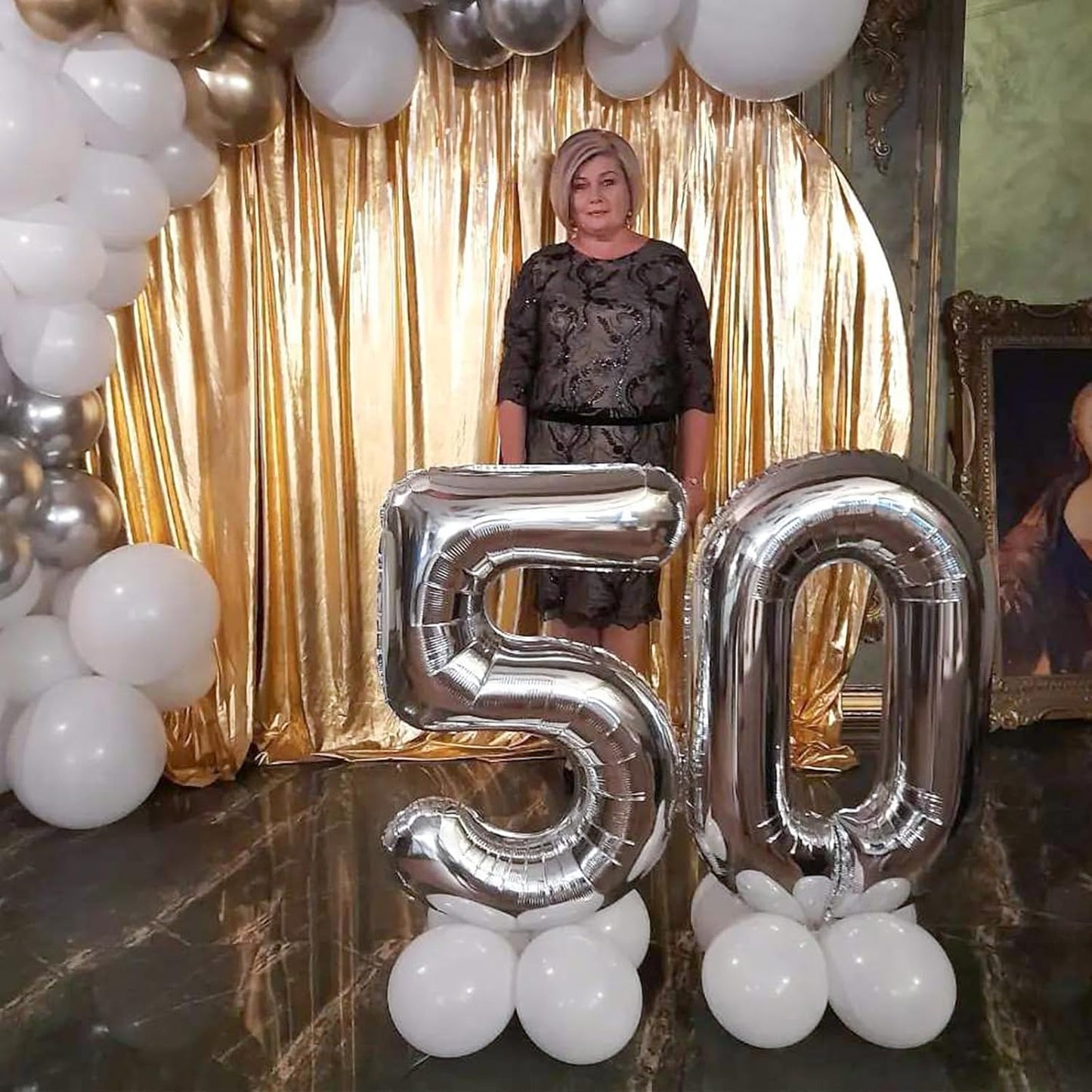 Silver 50 Balloons Number, 40 Inch Helium Foil Number 5 & 0 Balloons for 50th Birthday Decorations, Large Self Inflating Mylar 50 Balloon for Women Men Birthday Party Anniversary Decor Supplies