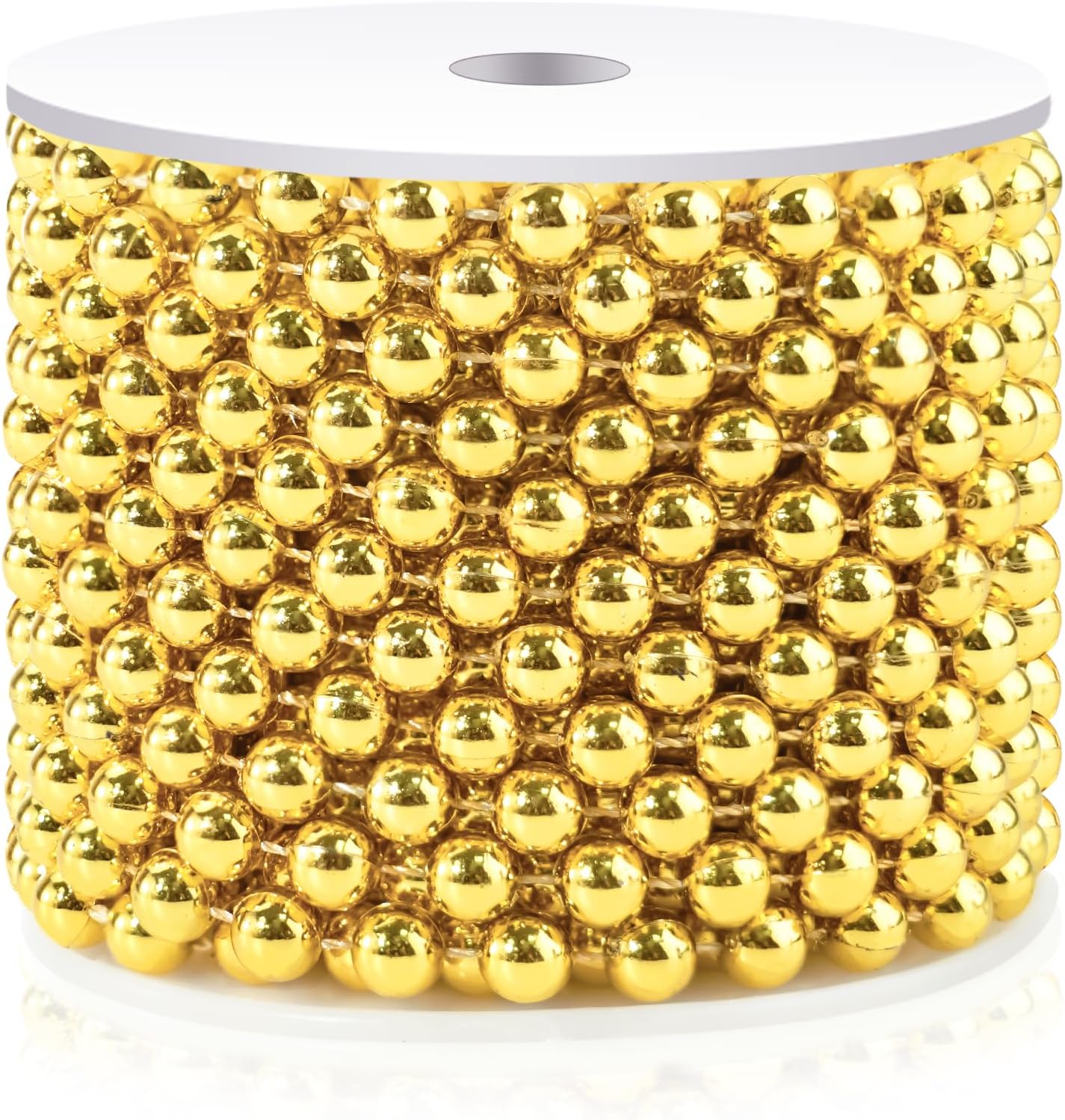 Craft String Pearls 8MM Pearl Bead, 33 Feet Gold Faux Pearl Garland Spool Roll Strand Wedding Party Decoration, Christmas Tree Decorations