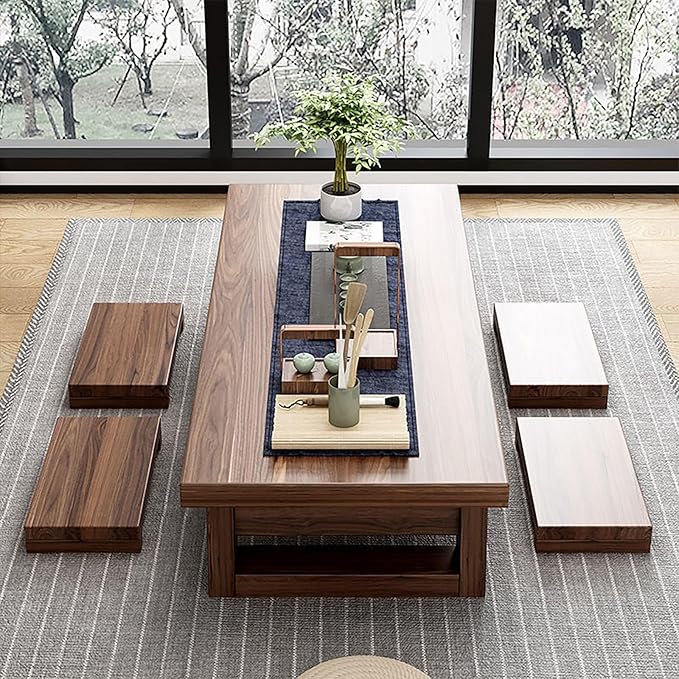 Solid Wood Japanese Style Tea Table, Low Long Coffee Table - Image 6