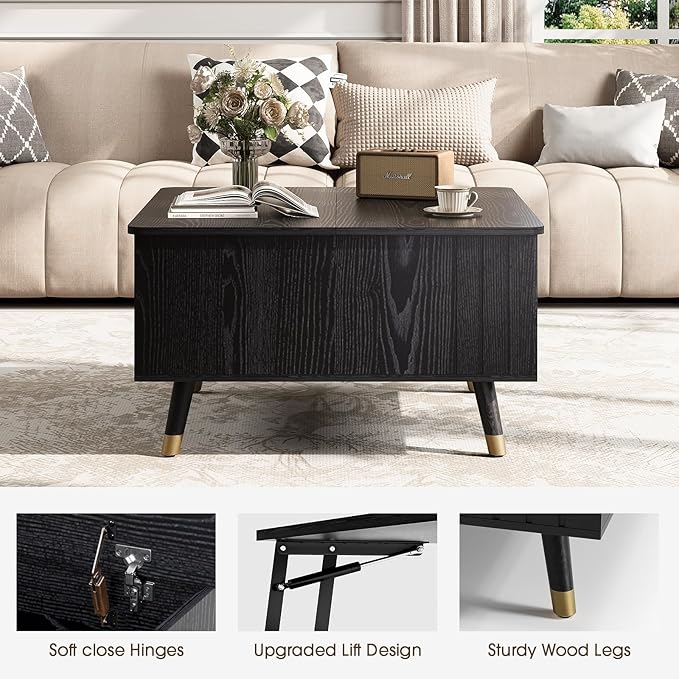 JOINICE Black Lift Top Coffee Table - Image 5