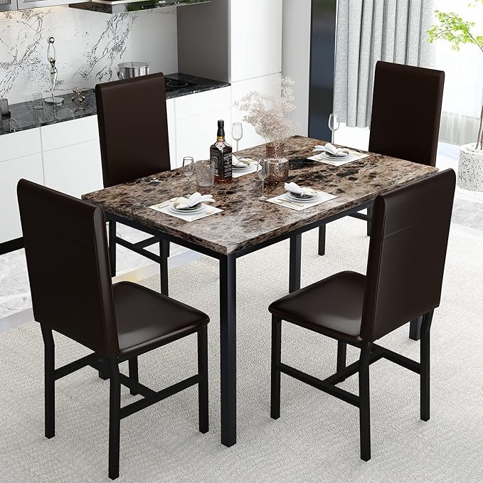 AWQM 5 Piece Dining Table Set for 4, Faux Marble Kitchen Table and Chairs for 4 - Image 8