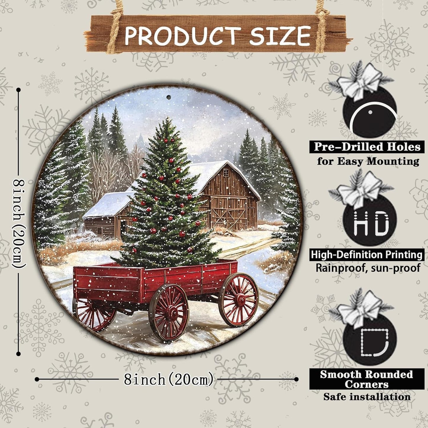 Round Barn Christmas Trees Metal Tin Sign Christmas Vintage Tin Sign Poster For Kitchen Cafe Bar Farmhouse Home Wall Decor Art Winter Decoration 8 * 8 in
