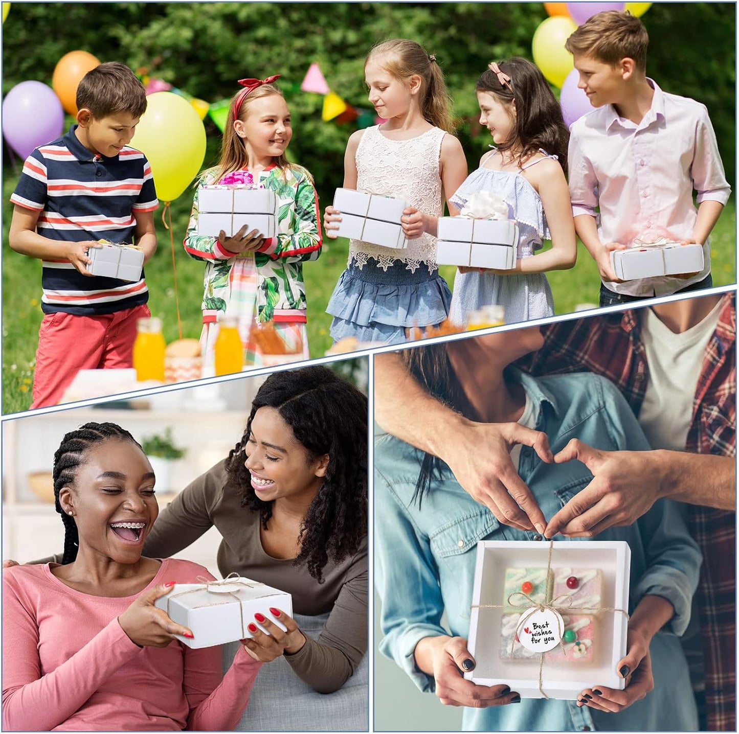 Roowest 50 Sets Kraft Soap Boxes Rectangle Packaging Box with Window Homemade Gift Box with Blank Tags and Jute String for Jewelry Candy Wrapping Party Favor(6.5 x 6.5 x 2 Inch,White)