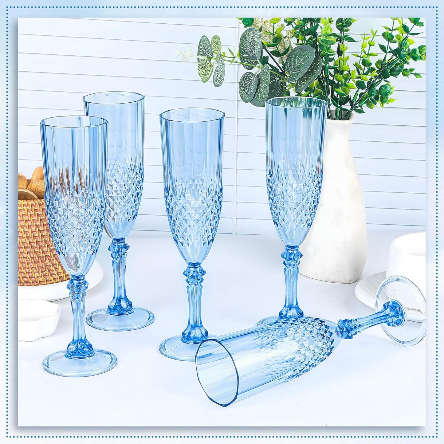 Plastic Champagne Flutes, 100PCS Blue Champagne Glasses Shatterproof Reusable Flute for Weddings Bachelor Parties Toasting and Events(100, Blue)