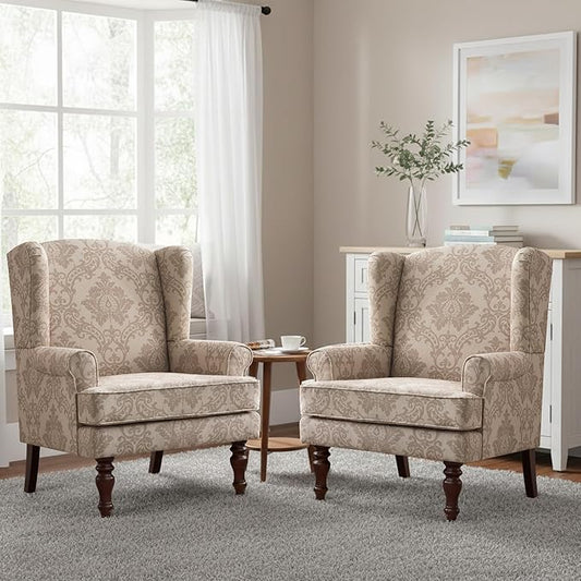 HUIMO Printed Wingback Accent Chair, Linen Upholstered High Back Armchair by HUIMO