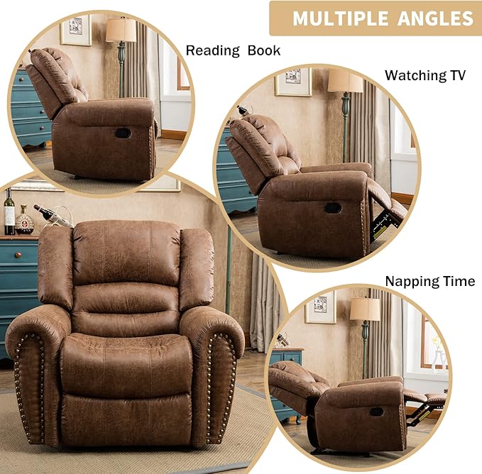 CANMOV Leather Recliner Chair, Classic and Traditional Manual Recliner Chair - Image 9