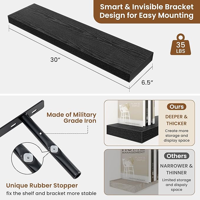 fuqing Floating Shelves for Wall, Wall Mounted Wood Floating Shelf - Image 3