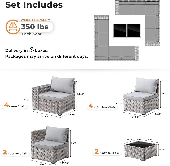 ovios 12 Pieces Patio Furniture Set, Outdoor Wicker Sectional Sofa - Image 8