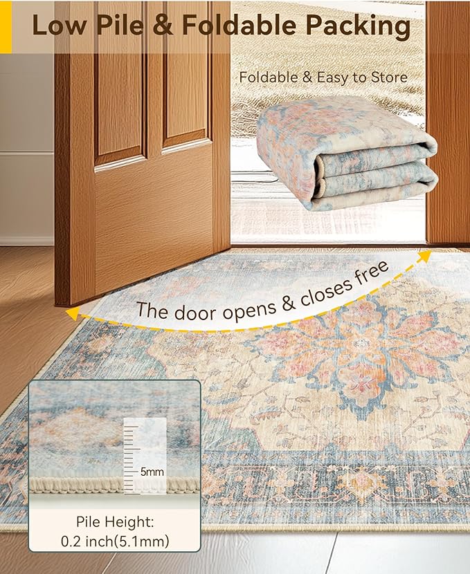 RELEANY Area Rugs 5'x7' Washable Non-Slip, Floral Vintage Distress Print - Image 3