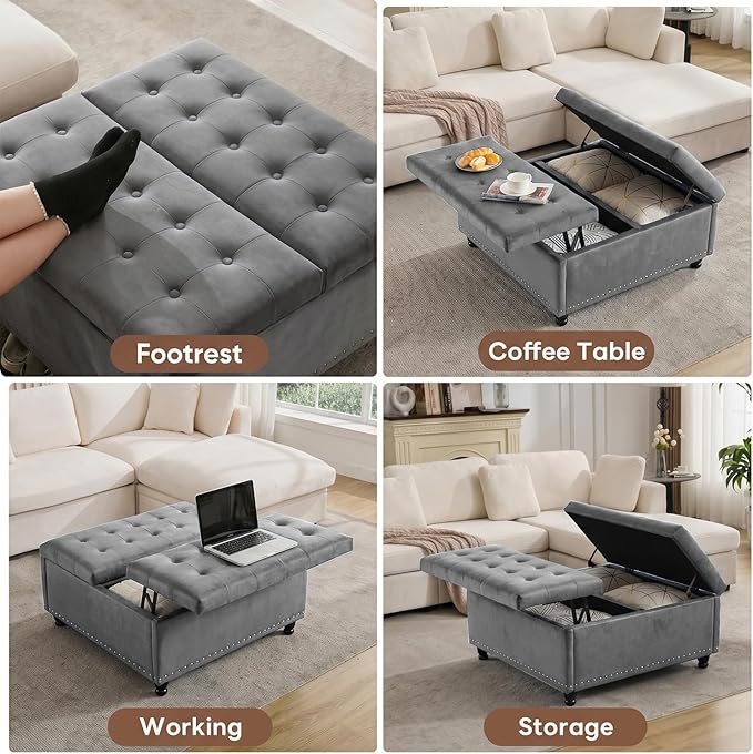 Tbfit Large Square Storage Ottoman Bench, Tufted Upholstered Coffee Table - Image 3