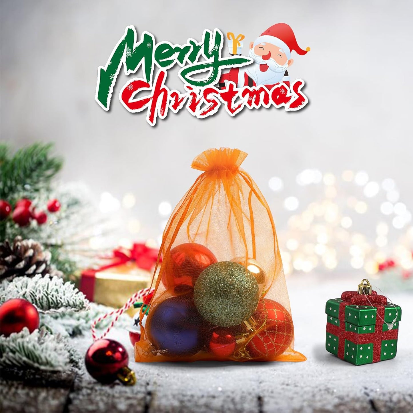 ANZNKU 50 Pack Premium Sheer Organza Bags 6x9 inches Mesh Bags Gift Drawstring for Halloween, Party, Wedding, Mesh, Festival, Makeup, Organza Favor Bag(Orange)