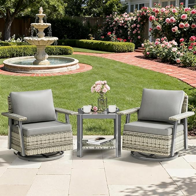 Pamapic 3 Pieces Patio Furniture Set, Outdoor Swivel Glider Rocking Chairs - Image 2