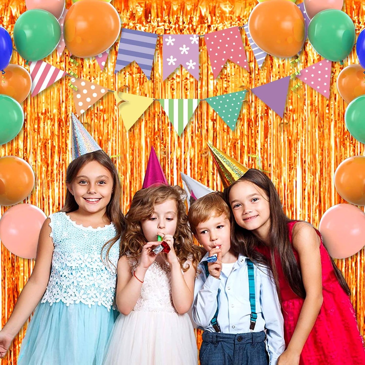 3 Pack Orange Foil Fringe Curtains Backdrop, 3.28 x 9.8 Ft Metallic Streamers Tinsel Curtains Background for Photo Booth, Birthday, Halloween, Christmas, Thanksgiving, New Year Party Decorations