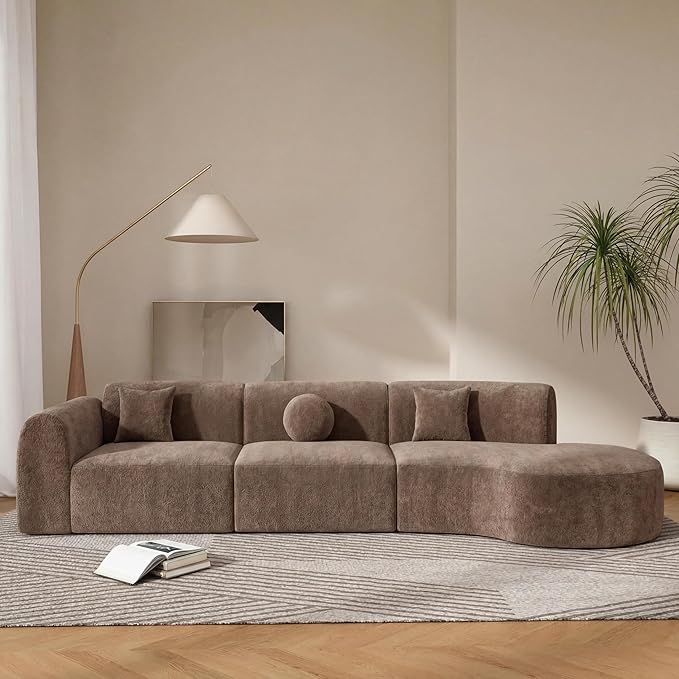 Merax 3-Piece 140" Curved Sectional Sofa Set, 4 Seat L-Shaped Modular Modern - Image 3