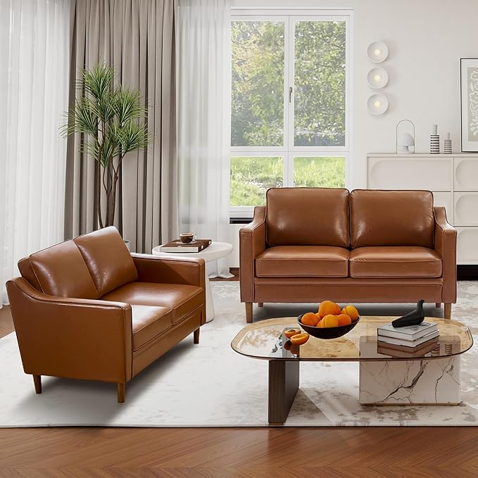 Kingfun 56" Faux Leather Sofa, Loveseat Couch, Mid Century Modern Love Seat - Image 5