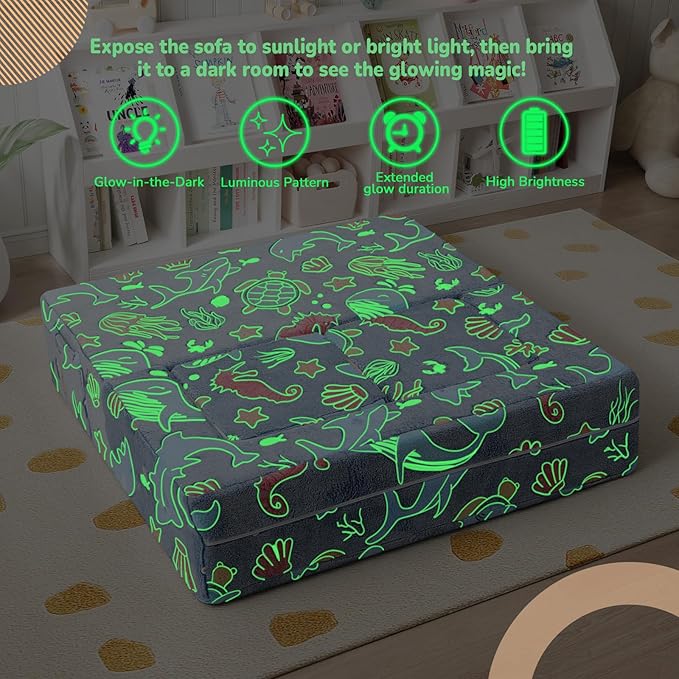 MeMoreCool Mermaid Glow-in-the-Dark Kids Play Couch, Denim Mermaid Modular - Image 5