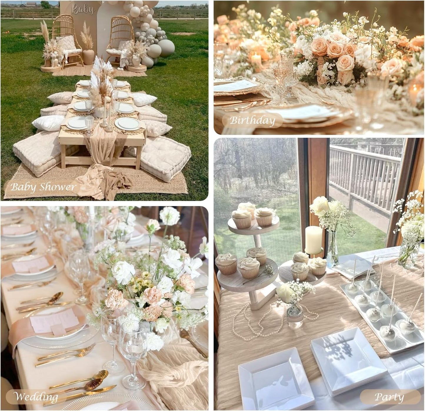 10 Pack Champagne Cheesecloth Table Runner 35x120 Inches, Fall Thanksgiving Cheese Cloth Table Runner 10FT Boho Sheer Gauze Runner for Bridal Shower Wedding Baby Shower Party Decor