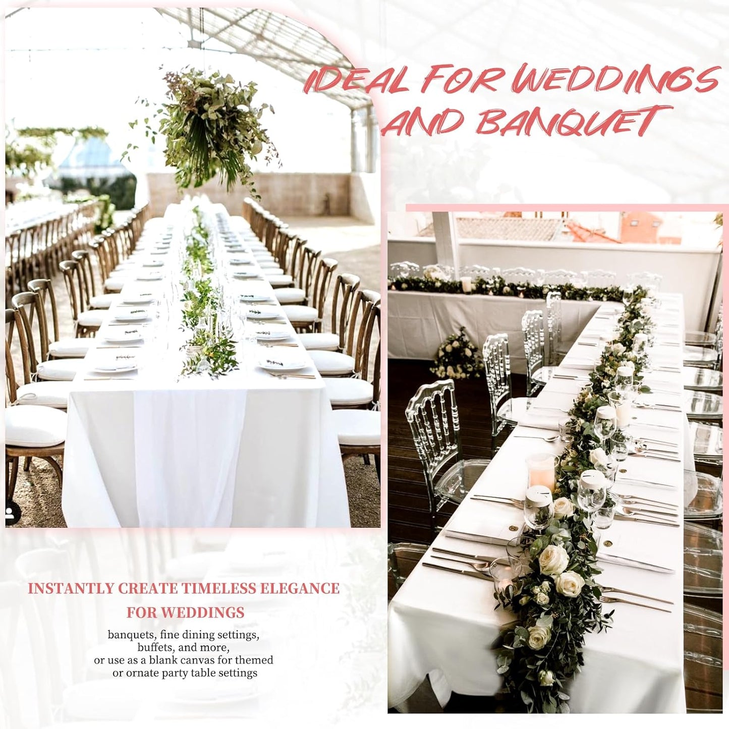 12 Pack Polyester Rectangle Tablecloth 90 x 132 Inch White Tablecloth for 6 Ft Rectangle Tables,Washable Fabric Table Covers Polyester Table Clothes for Wedding Parties Banque