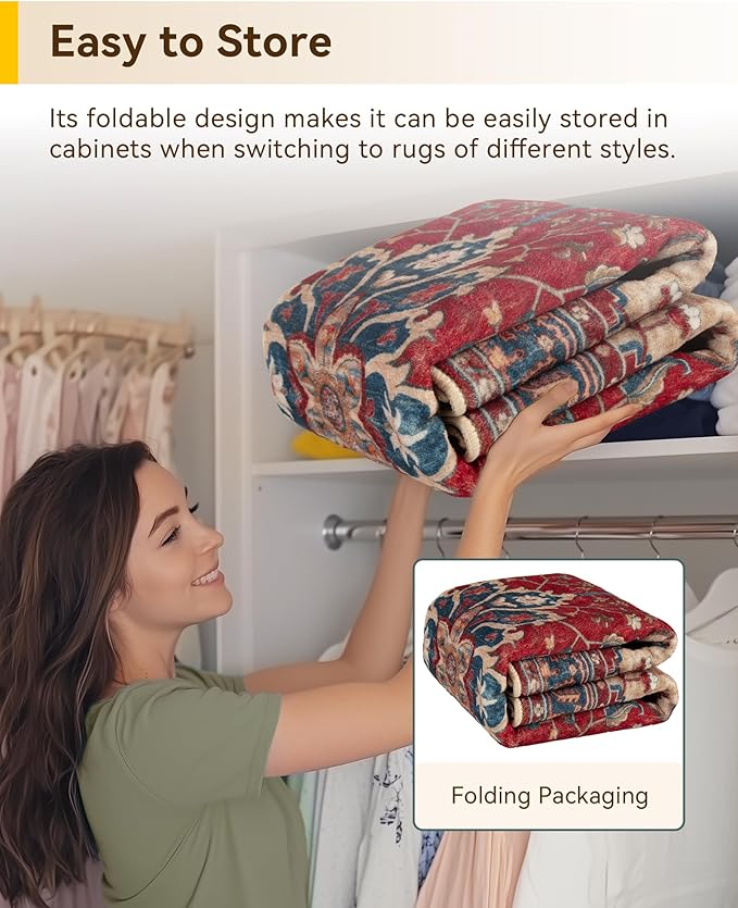RELEANY Area Rugs Round 7ft Washable Non-Slip, Floral Vintage Distress Print - Image 5