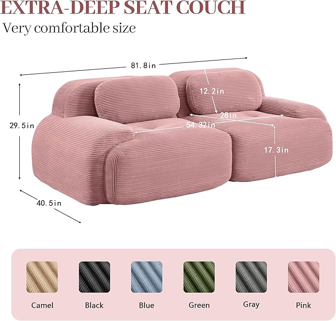 Boneless Sectional Couch, No Assembly Required, 81.8” Modular Cloud Sofa - Image 3