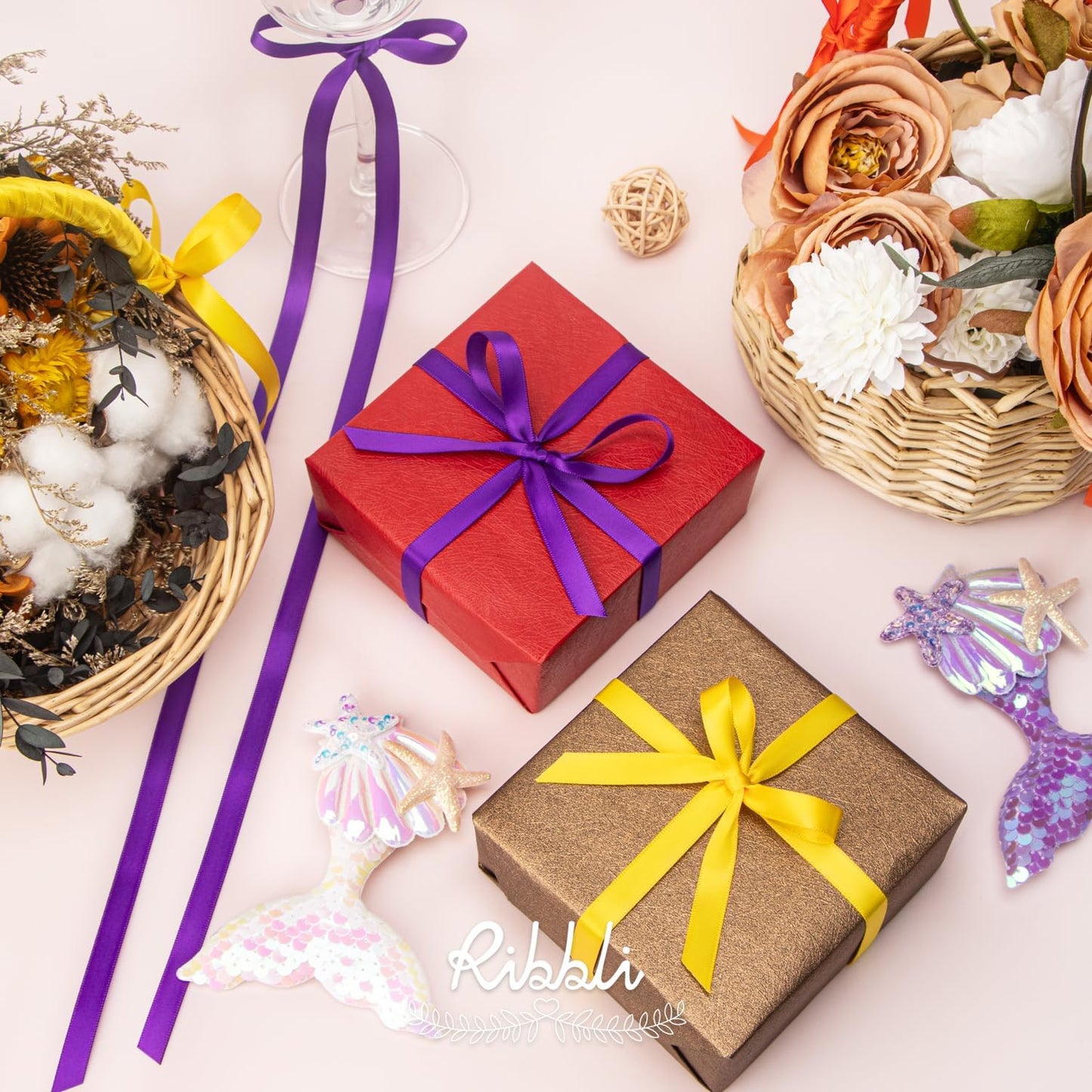 Ribbli Double Faced Purple Satin Ribbon,3/8” x Continuous 25 Yards,Use for Bows Bouquet,Gift Wrapping,Floral Arrangement