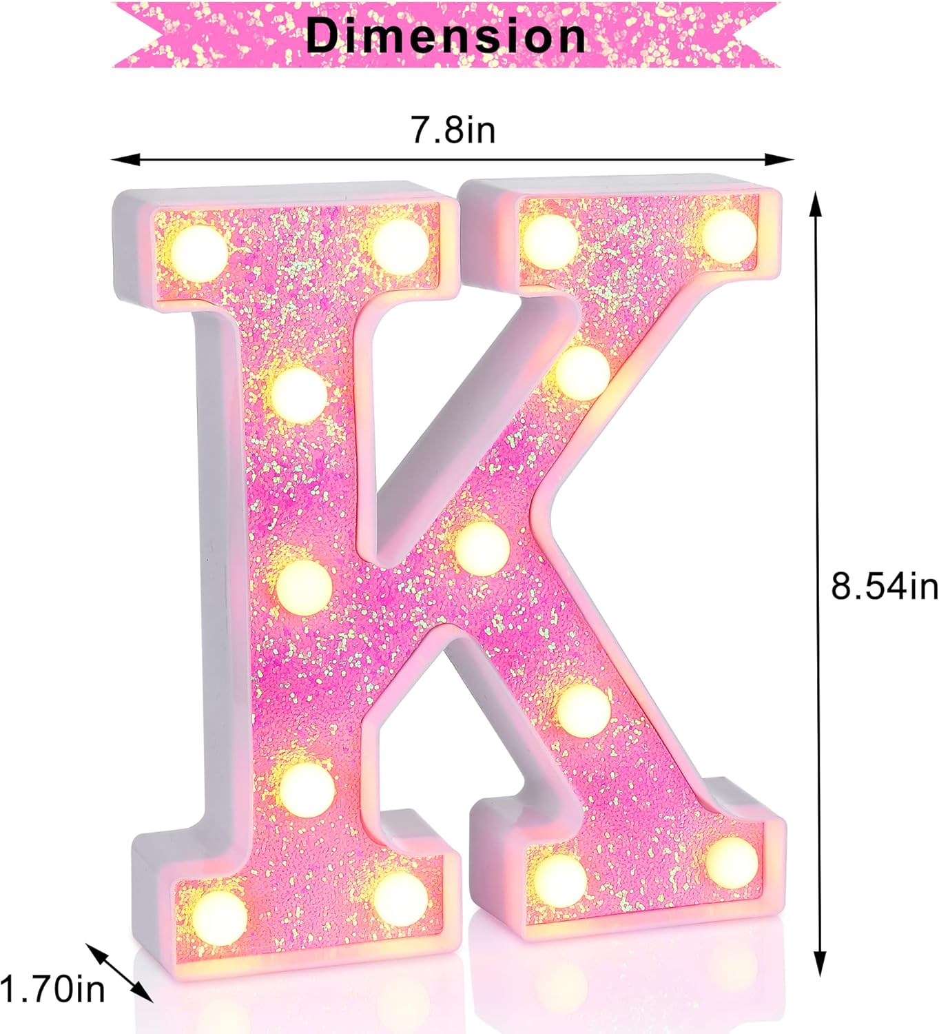 Foaky Pink Light up Letters，Pink Party Decorations,Girls Room Decor,Glitter Light Up Letters,Alphabet Letter Sign for Night Light Birthday Party Girls Gifts, Home Bar Decoration（K）