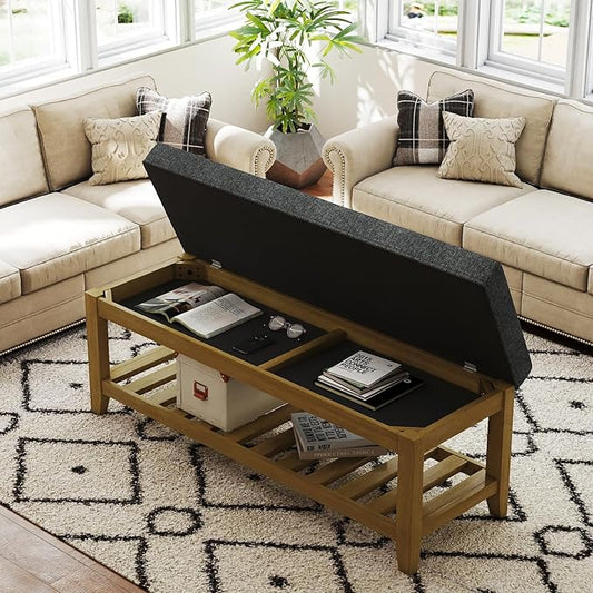 Befurtori Large Rectangular Upholstered Ottoman Bench, Linen Tufted Footrest by Befurtori
