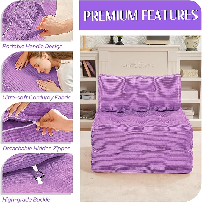 HABUTWAY Folding Sofa Bed, Convertible Sleeper Chair Bed w/Dual-Pillow & Handle - Image 6