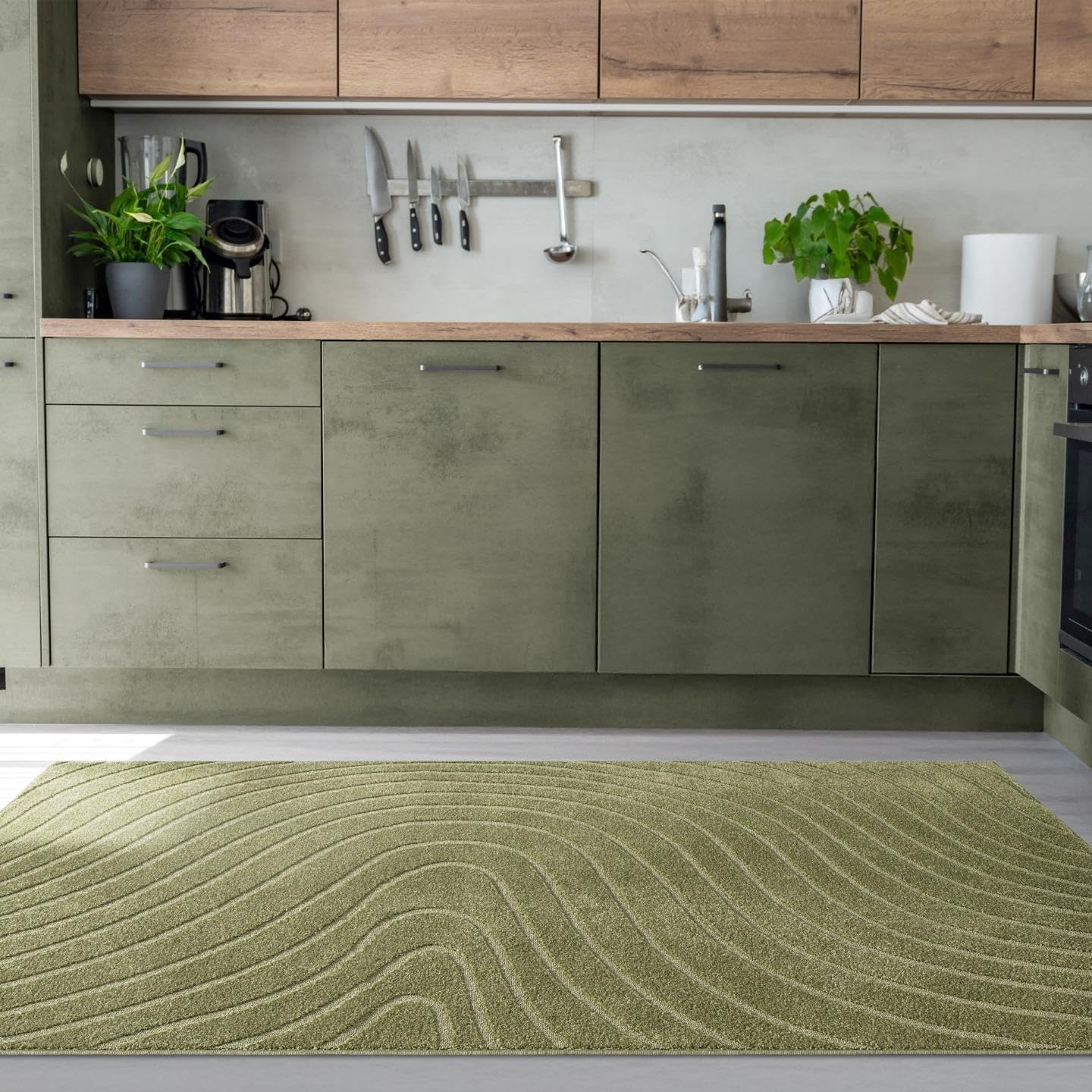 LUXE WEAVERS Modern Geometric Wave Green 4x6 Area Rug, Contemporary Stain Resistant Carpet