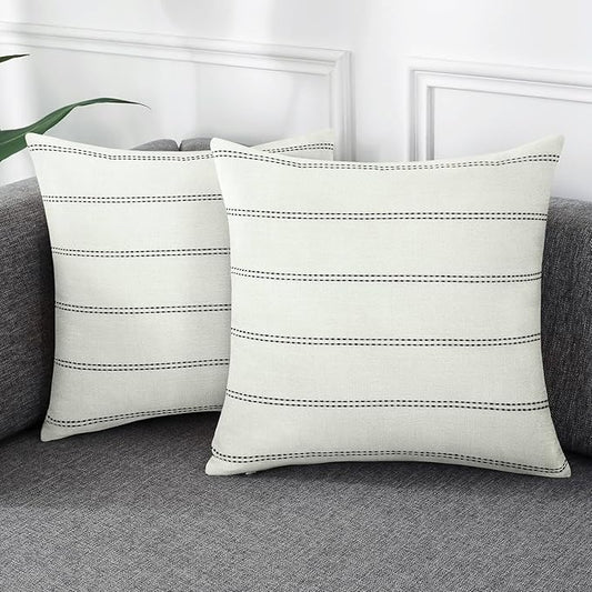 AmHoo Pack of 2 Farmhouse Stripe Check Throw Pillow Covers Set Case Cotton by AmHootextile