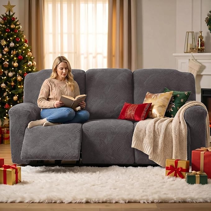 5-Piece Recliner Sofa Covers, Stretch Geometric Strokes Jacquard Recliner Sofa - Image 5
