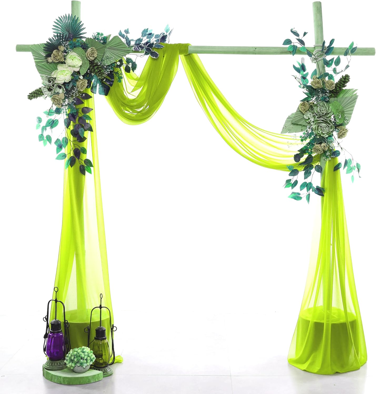 VDS Pack of 2 Panel (30 Inch X 50 Feet) Wedding Arch Draping Fabric Sheer Chiffon Fabric Drapery for Wedding Ceremony Reception Swag Backdrop Canopy Chuppah ARBO Altars Decoration (Parrot Green)