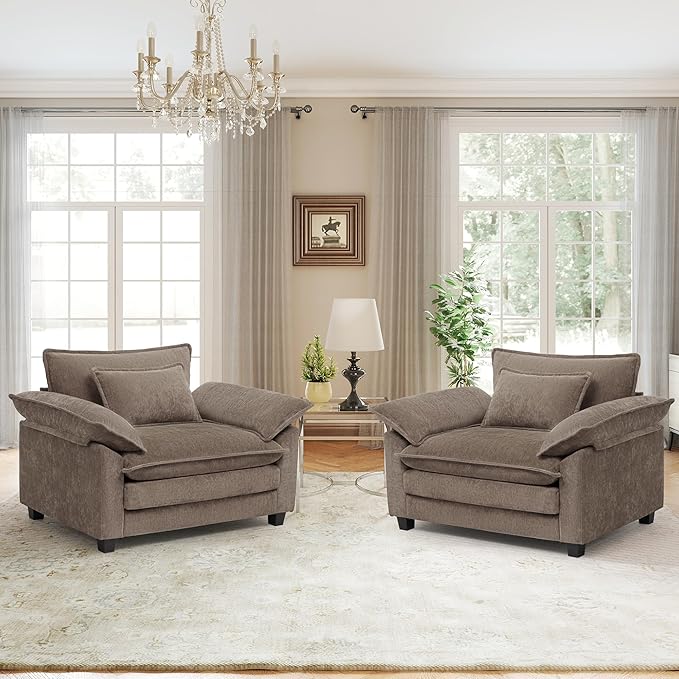 Modern Oversized Accent Chairs Set of 2, Chenille Cloud Sofa Chair by choairy