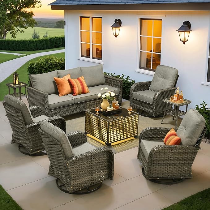 ovios 8 Pieces Patio Furniture Set, Outdoor Wicker Sofa Couch by OVIOS