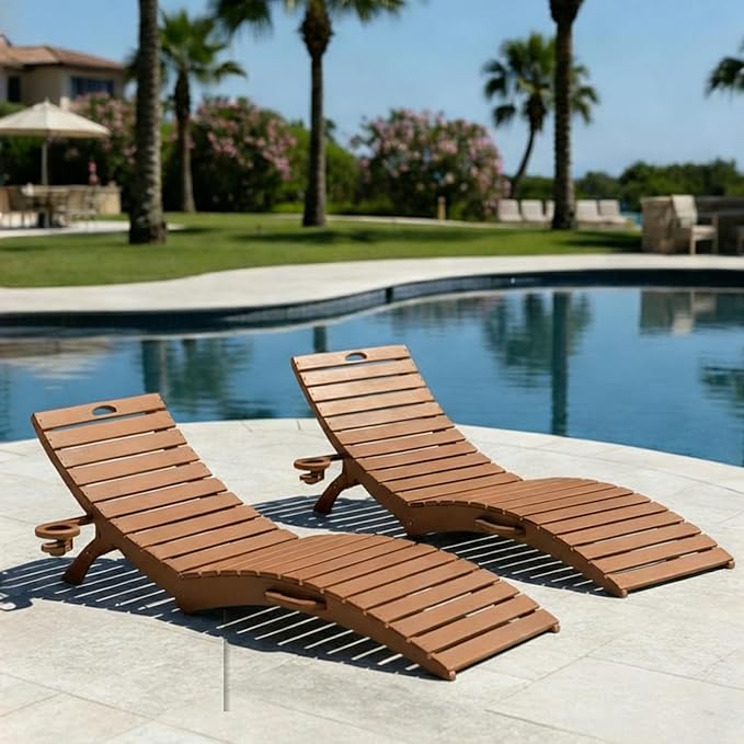 Folding HDPE Pool Lounge Chairs Set of 2, Pre-Assembled Outdoor Chaise Lounge by YourPerfectOutdoorEscape