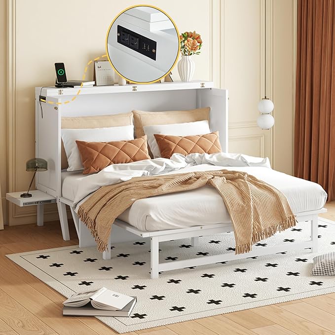 Queen Size Murphy Bed with USB Port and Removable Shelves on Each Side - Image 3